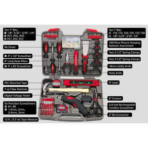 <strong>Tools</strong> 144pc Household <strong>Tool</strong> <strong>Kit</strong> with 4.8V Cordless Screwdriver <strong>Red</strong> Decoration Trimming Combination Hardware Power <strong>Tool</strong> Household - Product Image 3