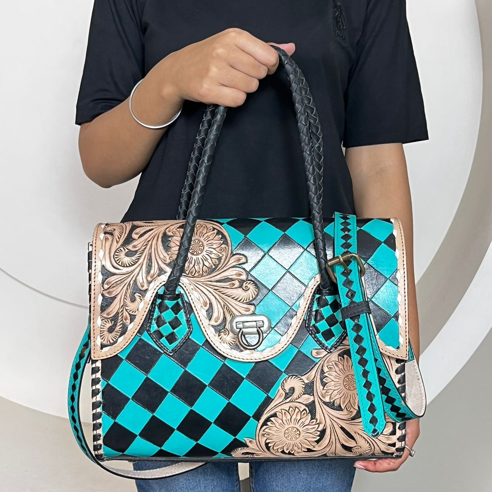 Turquoise & Black Checkered