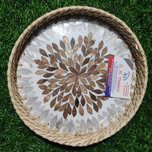 ラタンラッカートレイシェル付きインレイ自然装飾トレイインド製 - Product Image 1