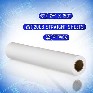 Retail Super Grade CAD <strong>Paper</strong> Rolls 24 X <strong>150</strong> 20lb| Inkjet Bond <strong>Paper</strong> Rolls With 2 Core Ultra-White, Wood-Free 80GSM Plotter