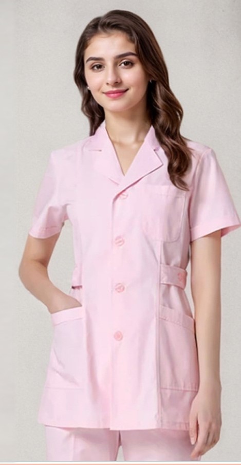 Top léger rose manches longues avec col tailleur + pantalon