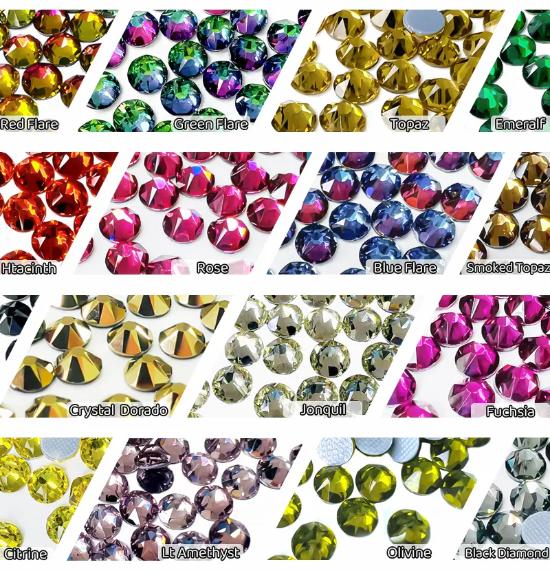SS6-SS34 100 warna kilau kristal bulat Bling datar belakang penjualan laris berlian imitasi untuk tas pakaian sepatu