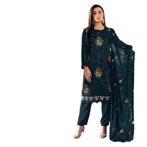 Çok iplik ve dizi nakış dikiş işi Salwar Kameez ile etnik pakistan kızlar takım ağır Georgette