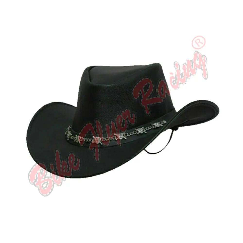 LuxHide Cowboy Western Cow Grain Top kulit buatan tangan tengkorak topi grosir hitam kulit topi Vintage