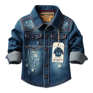 Çocuğun rahat Denim gömlek uzun kollu standart yıkama sevimli tasarımlar çocuk giyim toptan