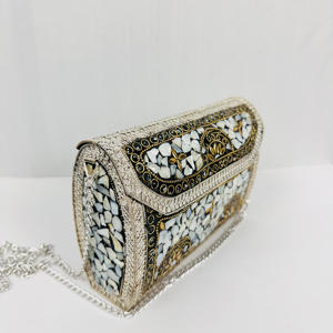 Elegant MOP Mosaic Clutch Ethnic Shell <strong>Inlay</strong> Sling Purse for Women Modern Polished Sculpture Vintage Wedding Sling Crossbody - Product Image 6