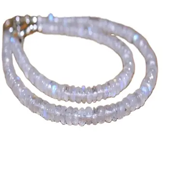 Echte natürliche blaue Flash Regenbogen Mondstein Schmuck facettierte Rondelle Edelstein Perlen 92.s Sterling Silber Manschette Armband