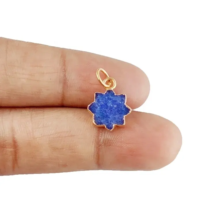 Dyed Sapphire Gemstone Sun Shape Size 12mm Electroplated Charm Pendant Necklaces and Earrings Making Charms fashion jewelry