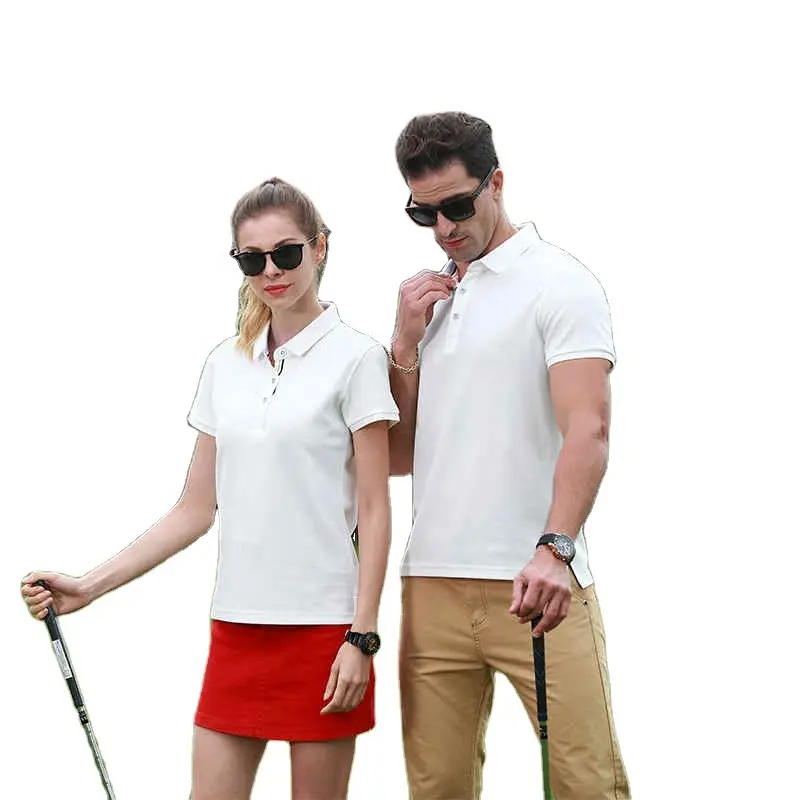 Camiseta Polo en blanco de manga corta con cuello y puños de algodón 100 para verano bordado personalizado para hombres y mujeres