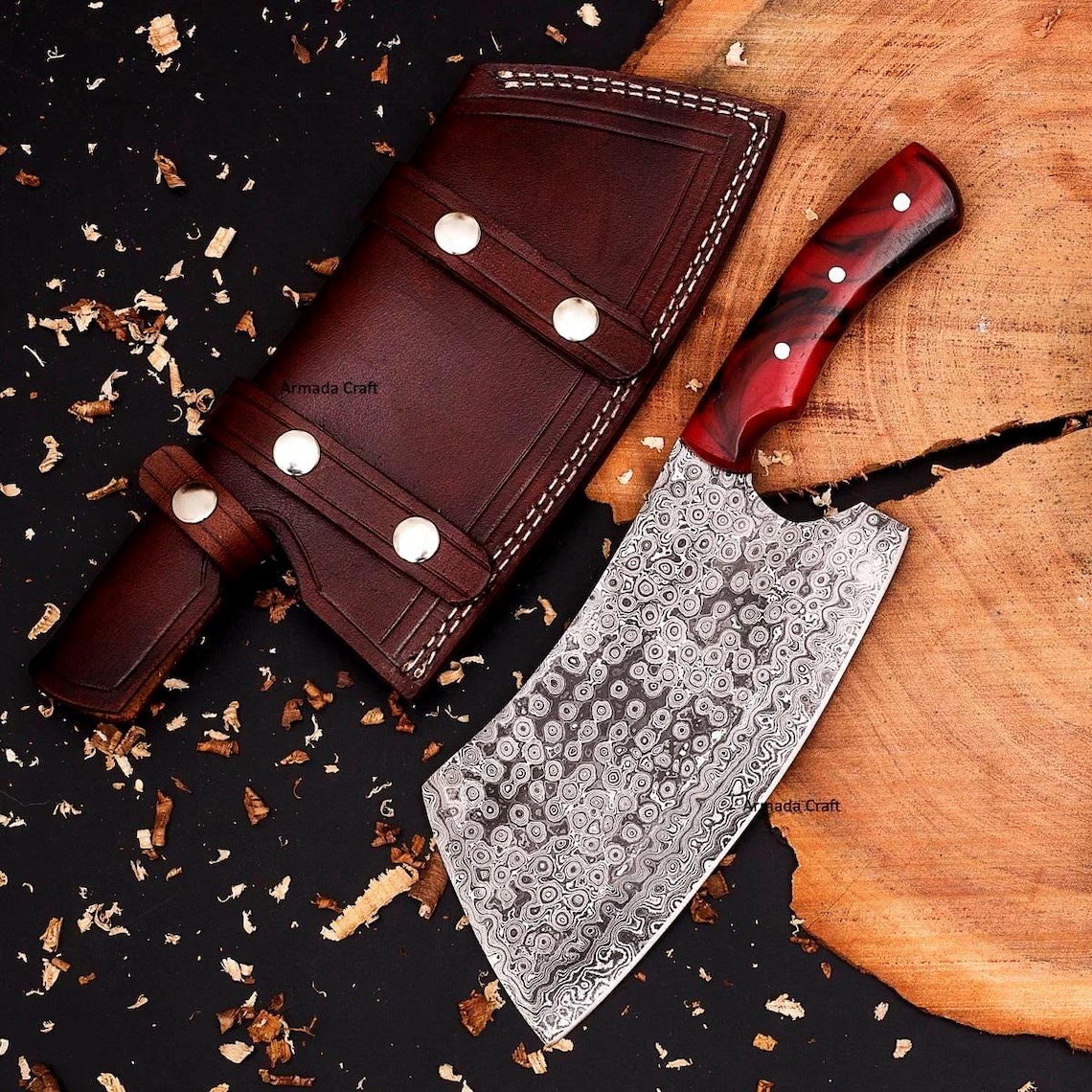 Damascus Steel & Red Resin