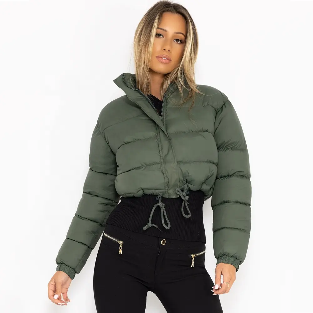 Women's Ladies Thick Puffer Long Sleeve Padded Quilted Short Cropped Jacket Coat
