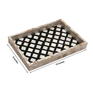 Paspas kakma siyah ve beyaz fas desen anne ev mutfak ve yemek masası için inci servis tepsisi - Product Image 3