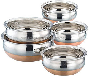 Handi 5 çelik hint servis bakır alt hint yemekleri hizmet tesisat Kadai bakır alt Wok TENCERE SETİ of 5 adet - Product Image 1