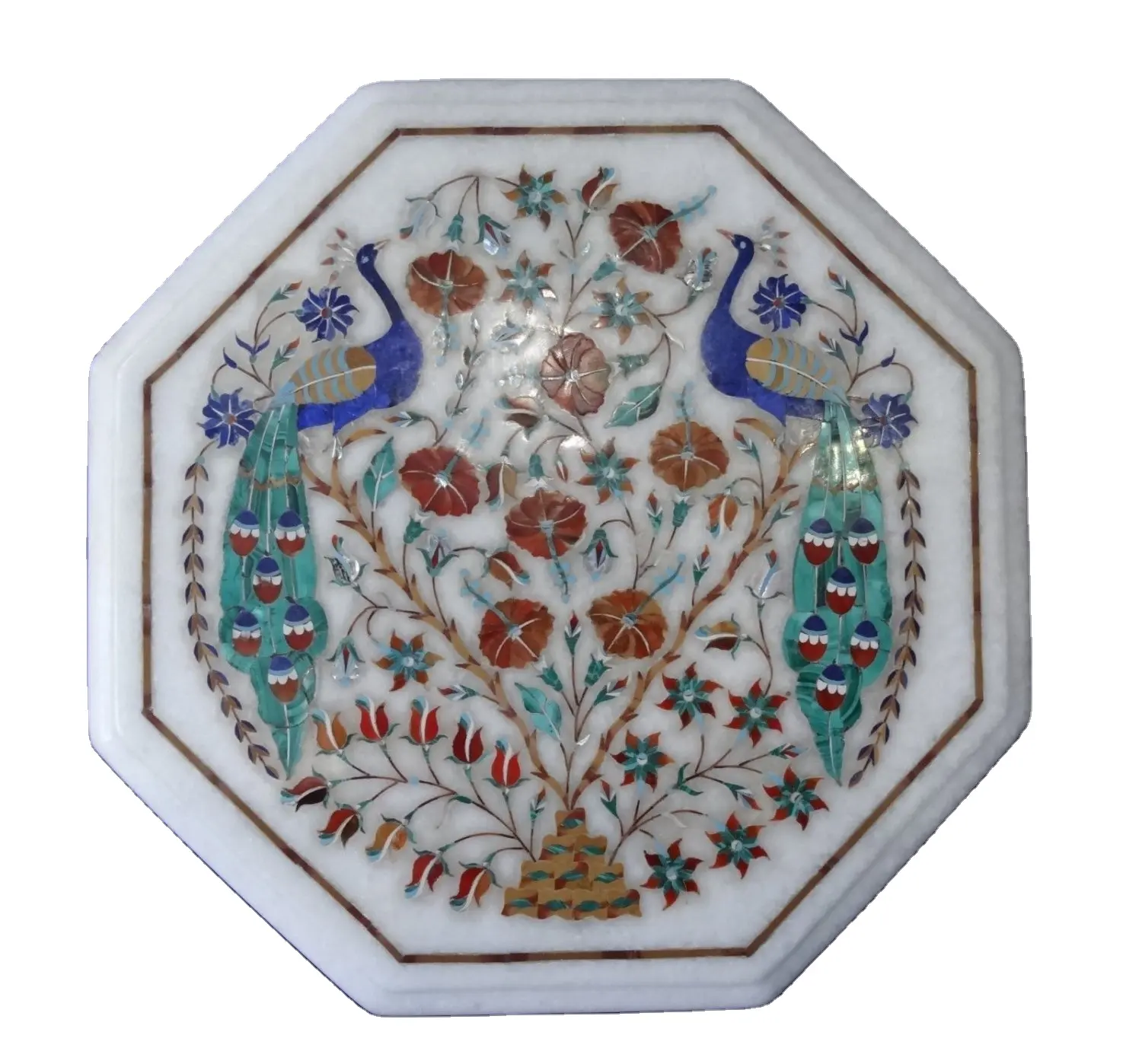 Octagonal Marble Inlay Coffee Table Top Pietra Dura Marble Inlay Table Top