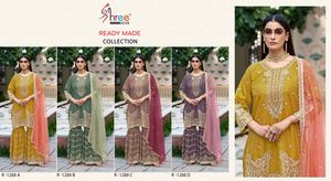 Organza Gharara Set With Boring &amp; Kasak Khatli Work, Embroidered Organza Dupatta With Lace, and Front-Back Work Sharara Bottom - Product Image 6