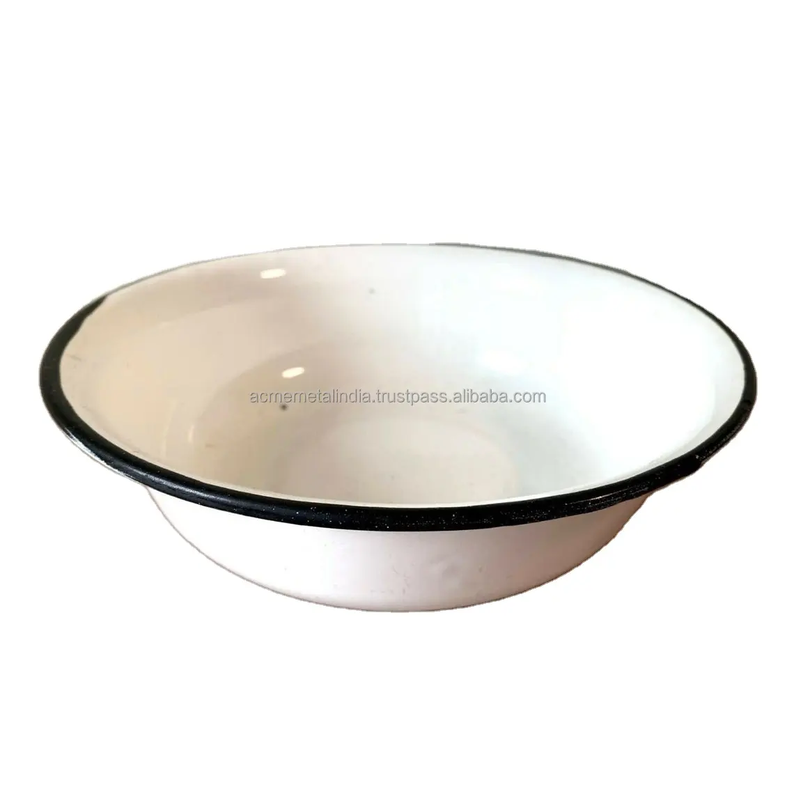 Serving Bowls Classic Luxury Simple Design Enamel Metal Serving Bowl White Powder Coated With Black Border Kitchen Table Decors
