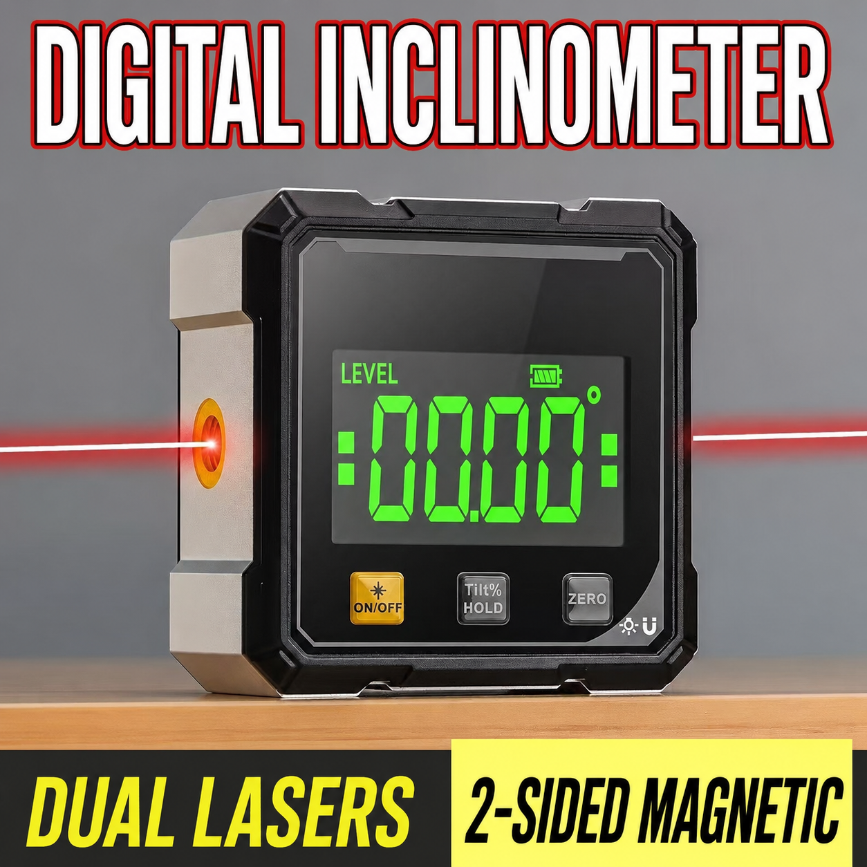 digital inclinometer dual laser double sided magnetic frame