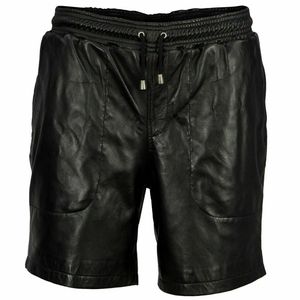 Erkek özelleştirilebilir Clubwear kargo şort hakiki kuzu deri siyah kırmızı ile katı desen rahat tuval moda şort