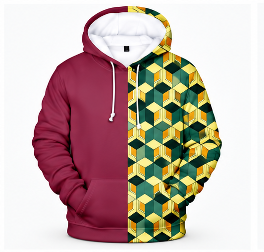 Burgundy Cube Split Hoodie