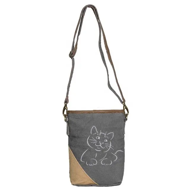 Bolsa de lona de algodão para merceiro, bolsa de compras personalizada de gato com estampa de logotipo personalizada