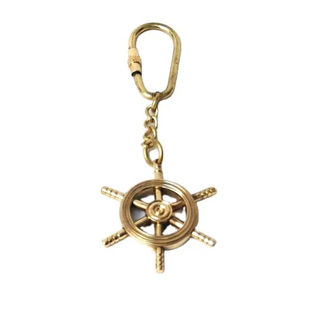 Nautical Metal Brass Ship Staring Wheel Key chain key ring Brass Polish Plated Decoration Key Holder key Ring