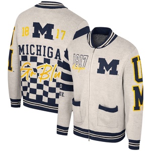 Unisex <strong>Michigan</strong> Wolverines Zipper-Up Jacquard Sweater OEM Customization University Of <strong>Michigan</strong> Varsity Jacket - Product Image 1