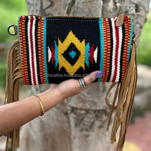 Yeni batı şık Saddled battaniye Tooled deri askılı çanta yüksek kalite aztek deri Crossbody çanta Vintage çok renkli çanta - Product Image 5