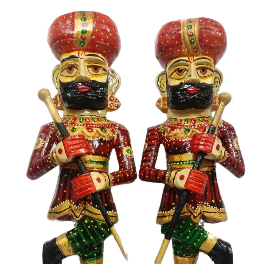 Paquete de 2 artesanías de madera Darbaan Royal Guard estatua de 15 pulgadas para decoración hogar sala de dibujo regalo tradicional y antiguo
