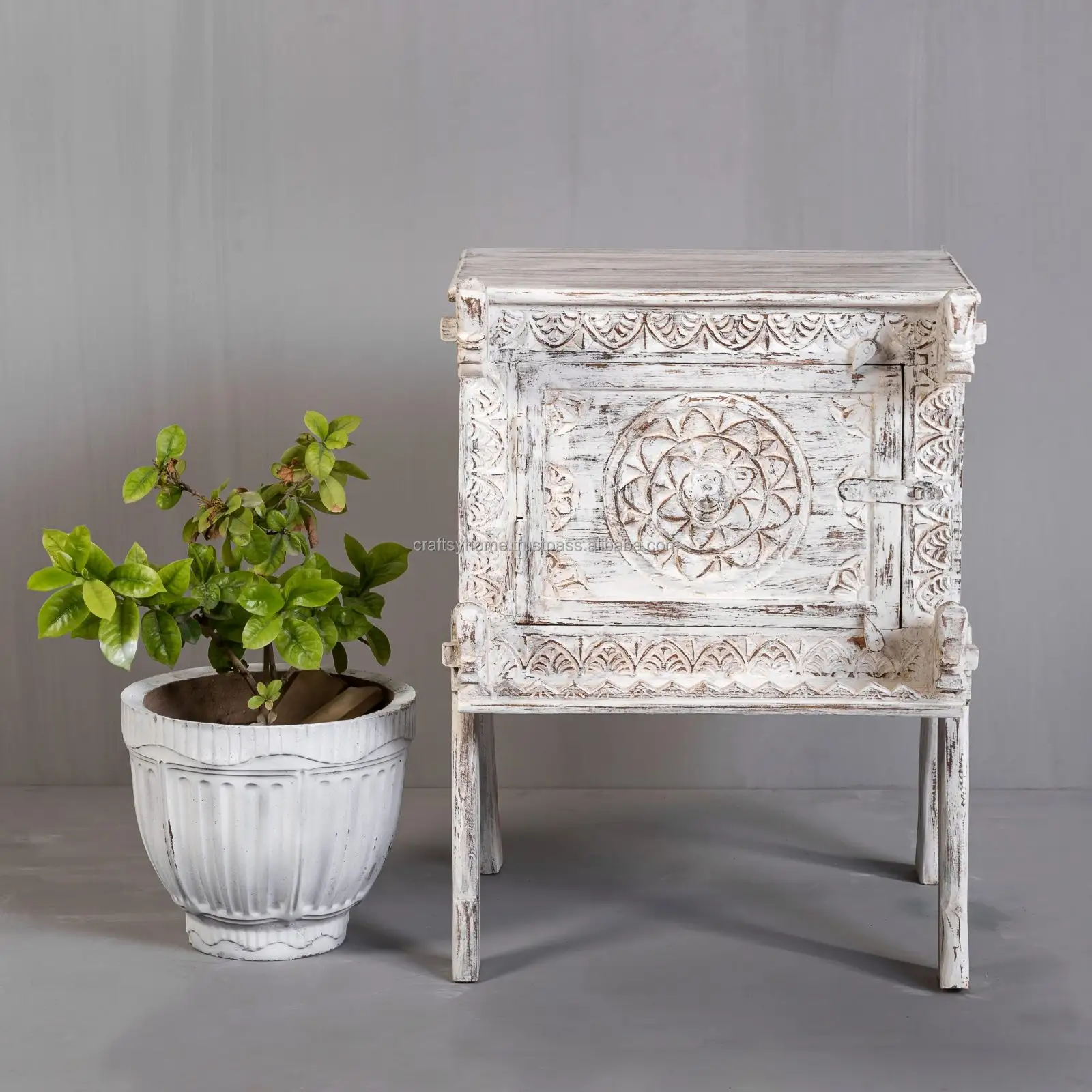 Table d'angle à tiroirs en bois rustique, meubles de chevet élégants, Table de chevet moderne blanc pour salon