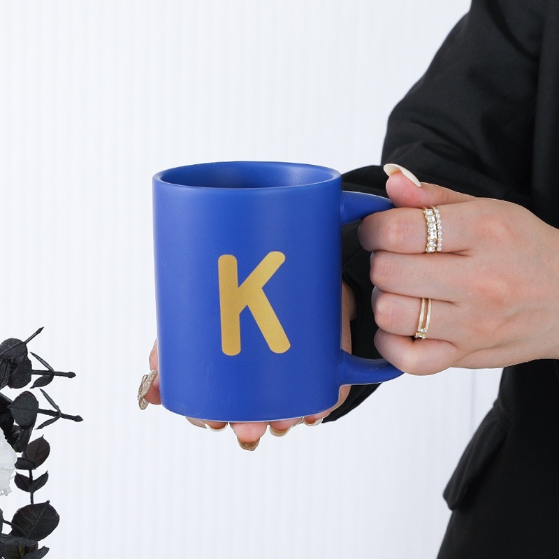custom alphabet blue ceramic Mug (K)