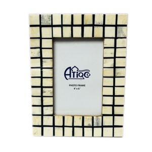 Cubic Bone Inlay Photo <strong>Frame</strong> Mosaic Grid Pattern MDF <strong>Frames</strong> Black Lines Modish Picture Holder <strong>Frame</strong> Decor/ Gifts /Display Accent - Product Image 1