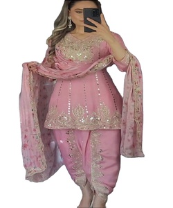 印度重型纯乔其纱，刺绣和序列作品，钻石宝石作品，刺绣作品Dupatta