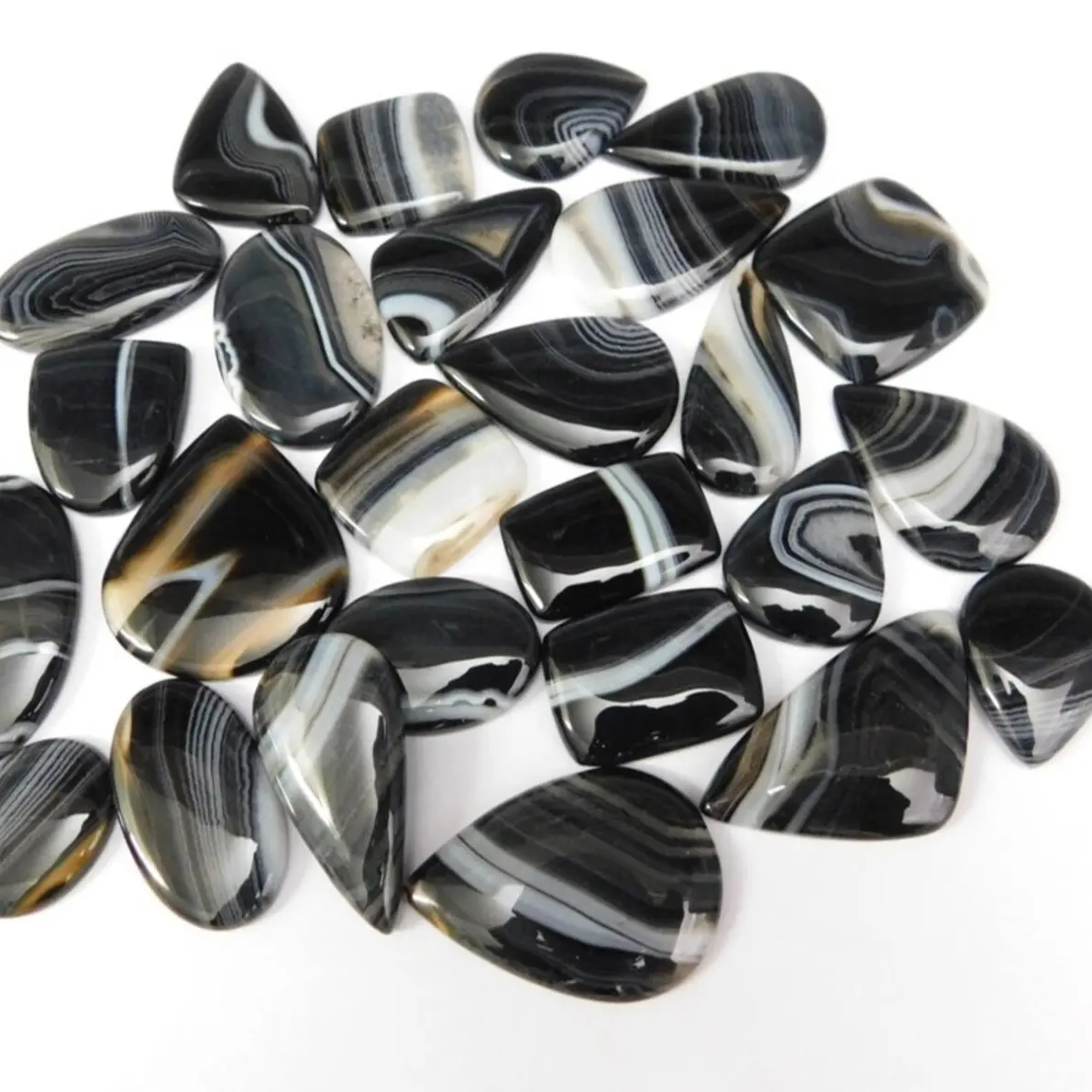 Onyx alami eksklusif Onyx hitam Banded Onyx grosir batu permata Cabochon Banded Onyx banyak untuk membuat perhiasan kualitas terbaik tersedia
