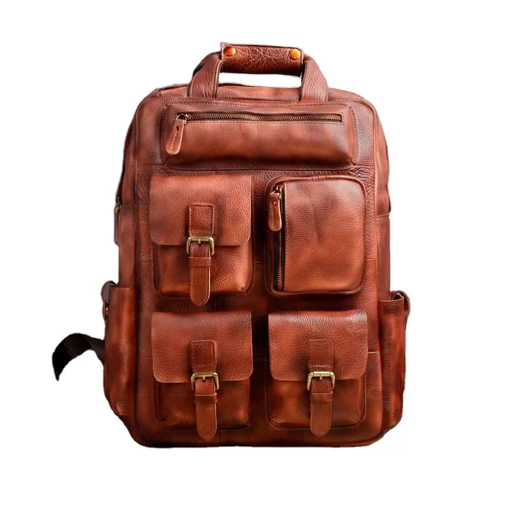 Leather Heavy Duty Design Men Travel Casual Backpack Daypack Rucksack Fashion Knapsack College School Book Laptop Bag LKU-0420