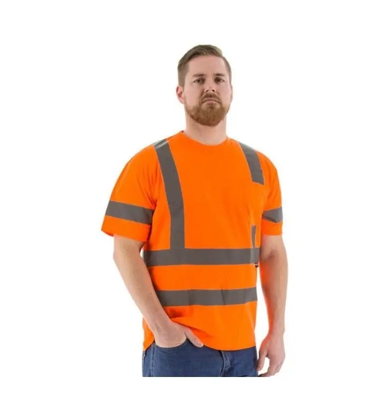 Hot OEM Service Unisex 100% algodón fluorescente construcción seguridad vial Hi Vis tejido seguridad trabajo reflectante alta Vis camiseta