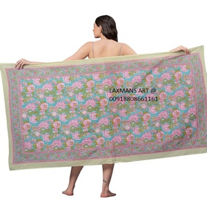 Cotton Hand Block Floral Printed Women's Pareo Cover up Swimwear Beach <strong>Sarongs</strong> Wholesale Exporter From India