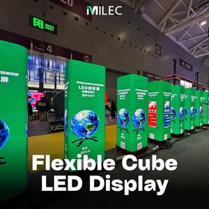 Milec P1.87แสดงผล LED ทรงลูกบาศก์ยืดหยุ่นหน้าจอแยกอัจฉริยะพร้อมจอแสดงผล4ทางจอแสดงผล360องศา