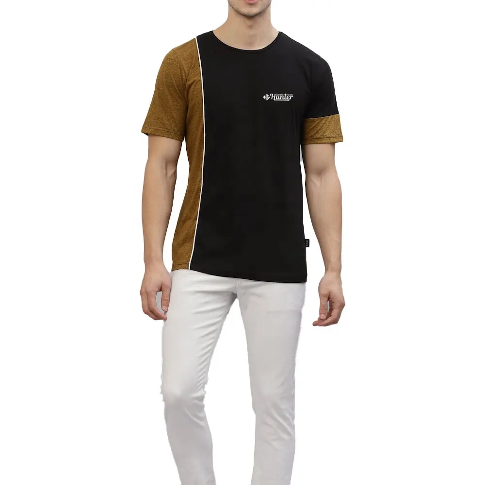 Camiseta de modelo 2023 cor lisa 2 tons, camiseta masculina de cor personalizada