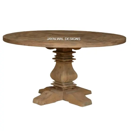 Tavolo da pranzo portatile di alta qualità all'ingrosso di forma rotonda con piano in legno mobili in legno massello per il design del tavolo del ristorante della sala da pranzo