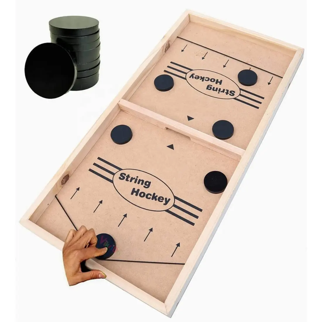 Cheap Top Quality Promotional Kids Youth wood Table Top SlingShot Games Indoor Board Puck String Faster Finger Hockey toy game