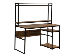 棕色家庭办公室，配有双层书架电脑桌 - Product Image 1