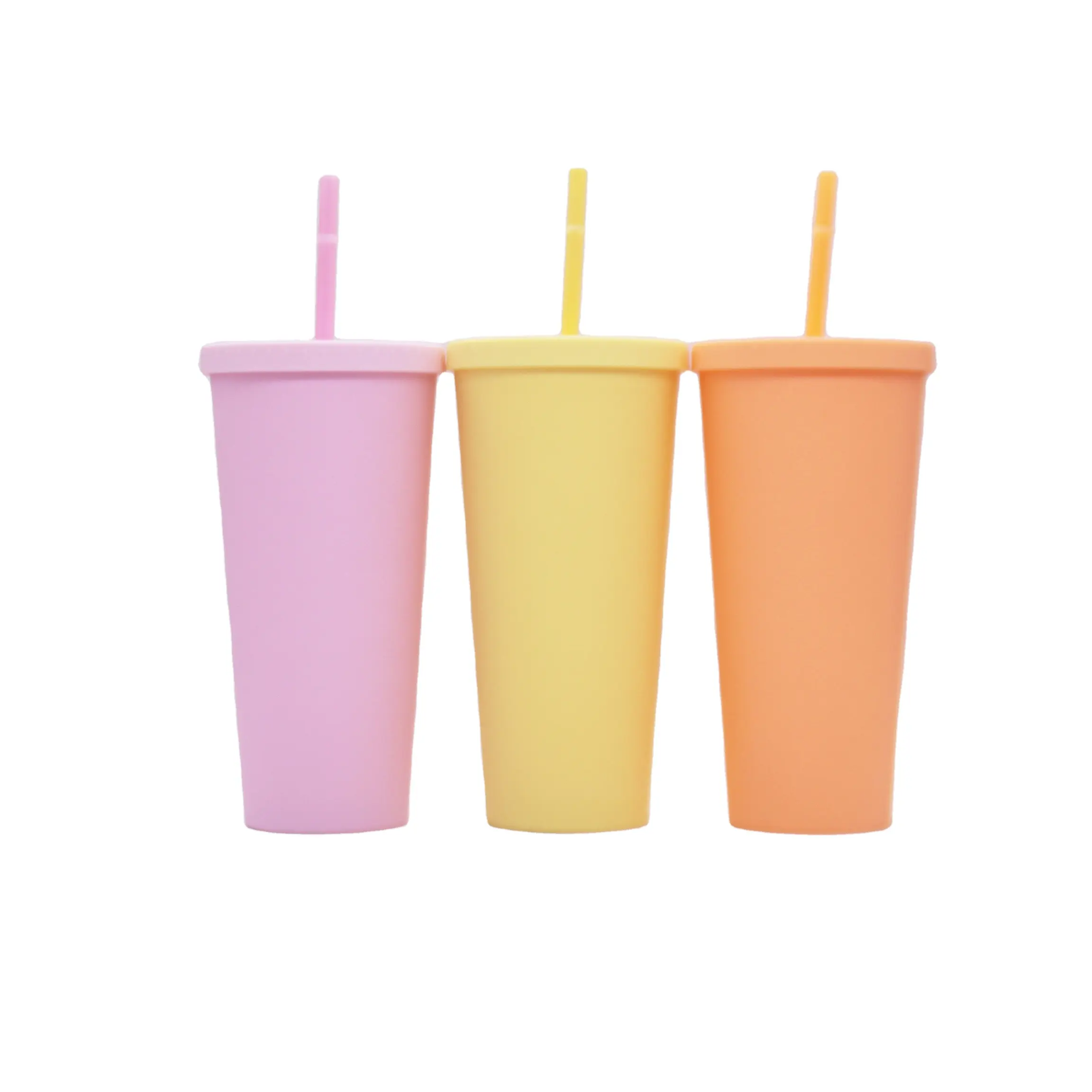 Custom Reusable 16oz 24oz Double Wall Colored Acrylic Matte Black Plastic Bulk Cold Drinks Tumbler Cups With Lid And Straw