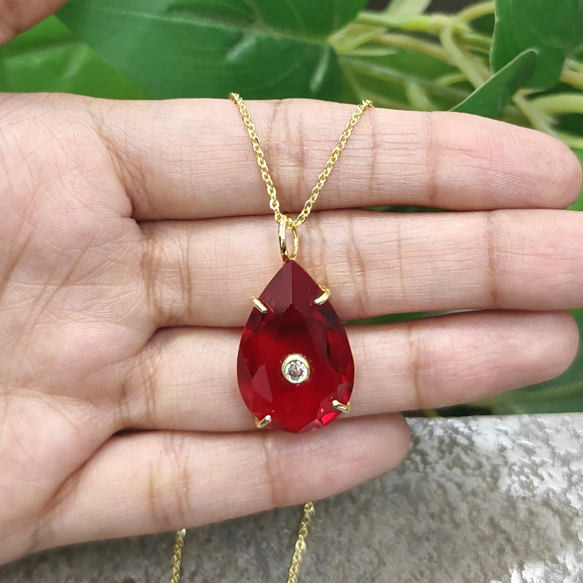 4. Red Garnet Quartz & White CZ