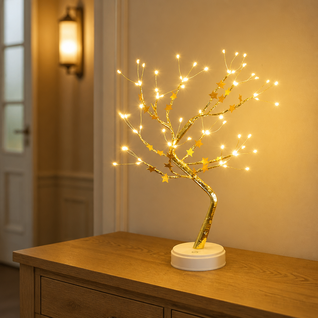 Lumière dorée en forme d'étoile à cinq branches