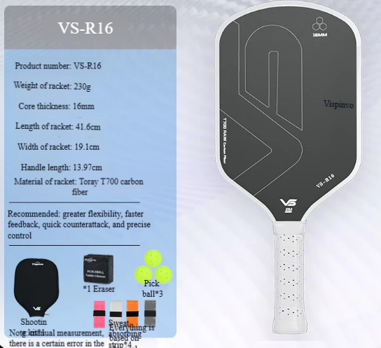 VS-R16 Pala Blanca, Aprobada por USAPA, con Funda, 3 Pelotas, 4 Empuñaduras