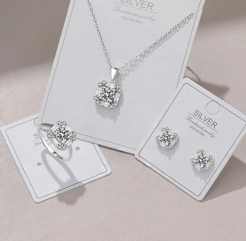 Set di gioielli con zirconi cubici con taglio brillante rotondo in argento Sterling 925 classico di nuovo Design