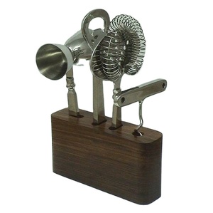 Kulübü parti kullanıma hazır son tasarım paslanmaz çelik Bar aracı Set süzgeç jibar buz tong bar dekor için ahşap standı ile - Product Image 1