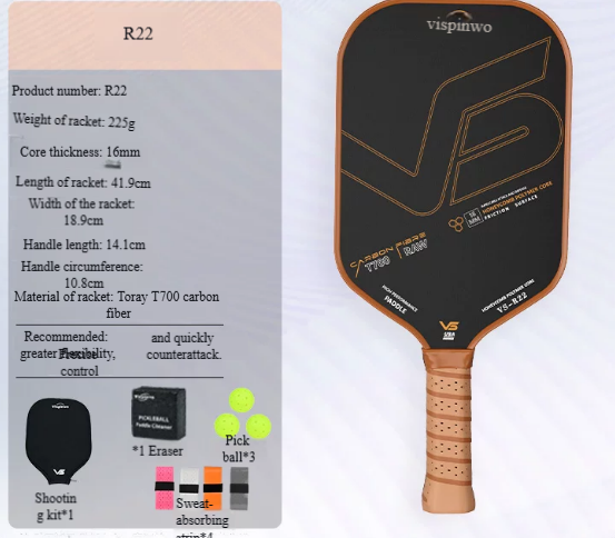 VS-R22 Pala Marrón, Aprobada por USAPA, con Funda, 3 Pelotas, 4 Empuñaduras