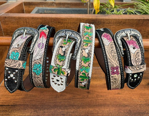 Nuevo 2025 patrón occidental moda mano Tooled cuero remache cinturón para hombres y mujeres cuero de vaca genuino diseñador de lujo cinturones de vaquero - Product Image 5
