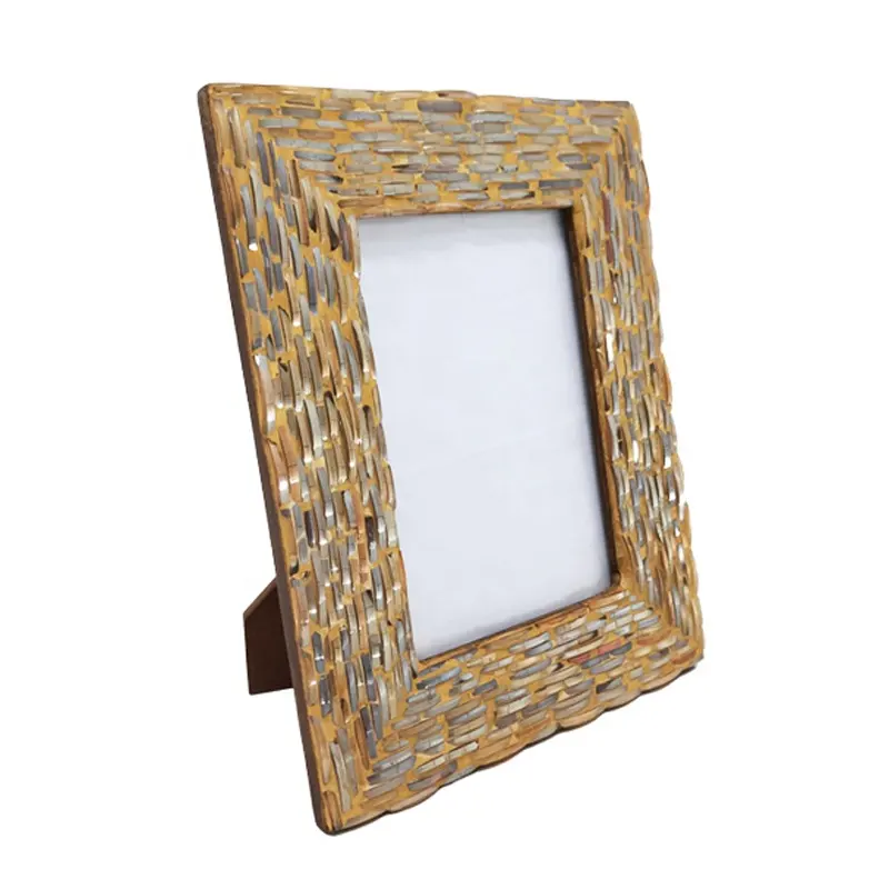 Quadro de mesa de decoração de vidro e mdf, moldura de fotos mosaico dourado moderno estilo quadro para decoração em massa